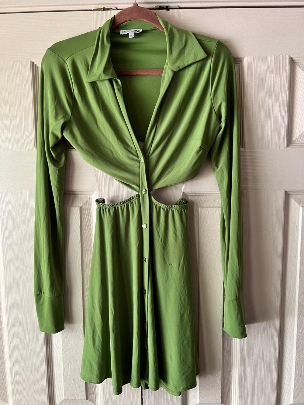 Fashion Nova Green Cutout Long Sleeve Mini Dress